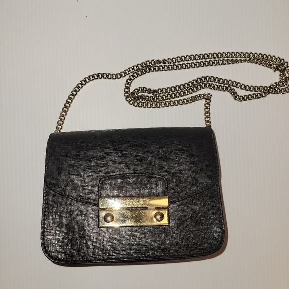 Furla mini metropolis bag purse  gold chain strap black leather - Picture 1 of 12